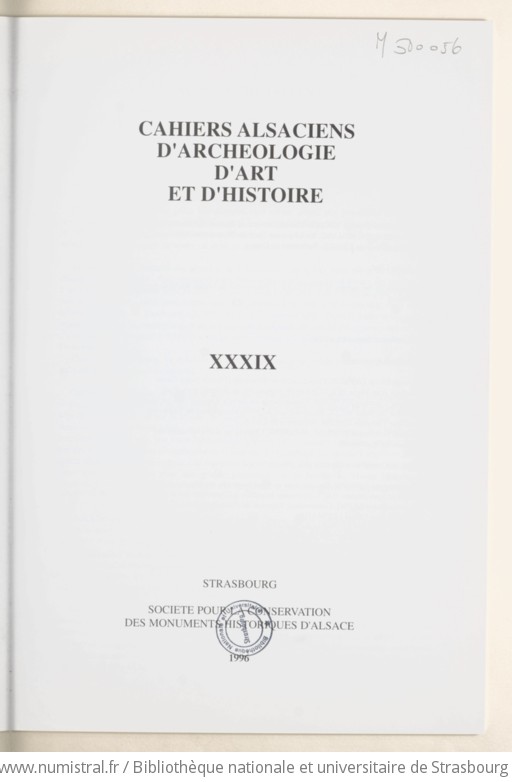 Cahiers alsaciens d archéologie d art et d histoire 1996 Numistral