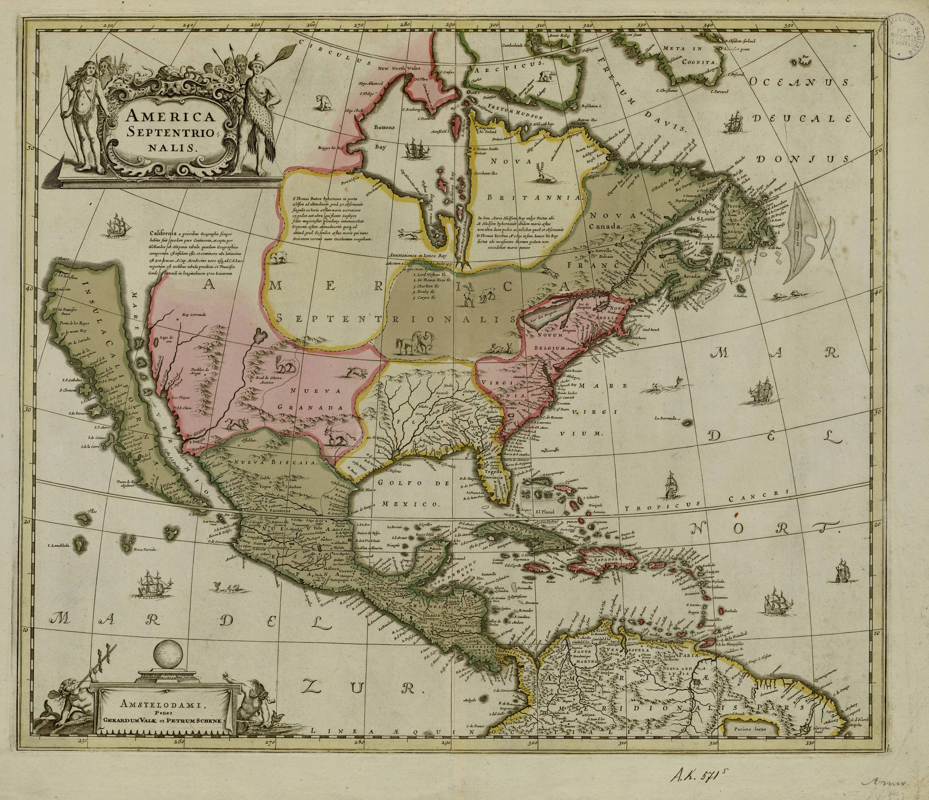 Carte d'Amérique du Nord de Valk et Schenk