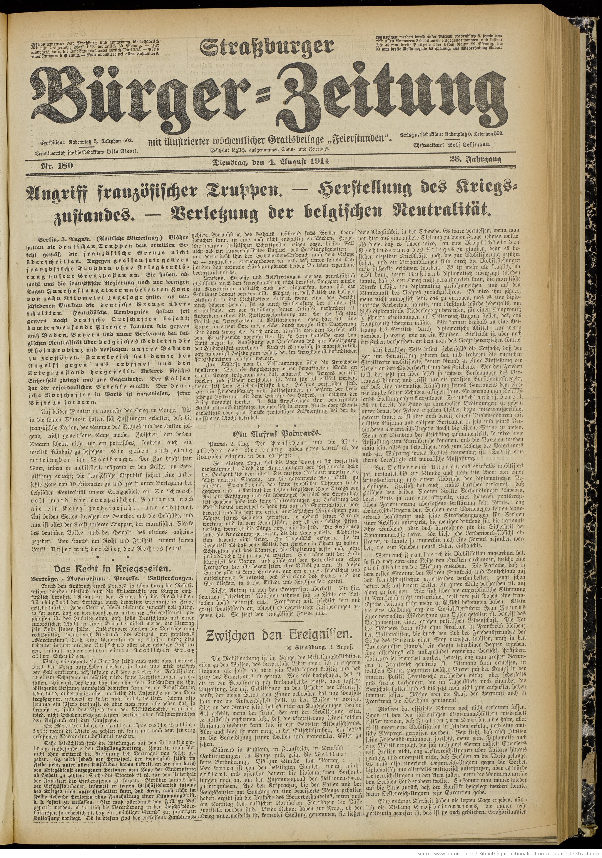 Bürger-Zeitung, 4 août 1914
