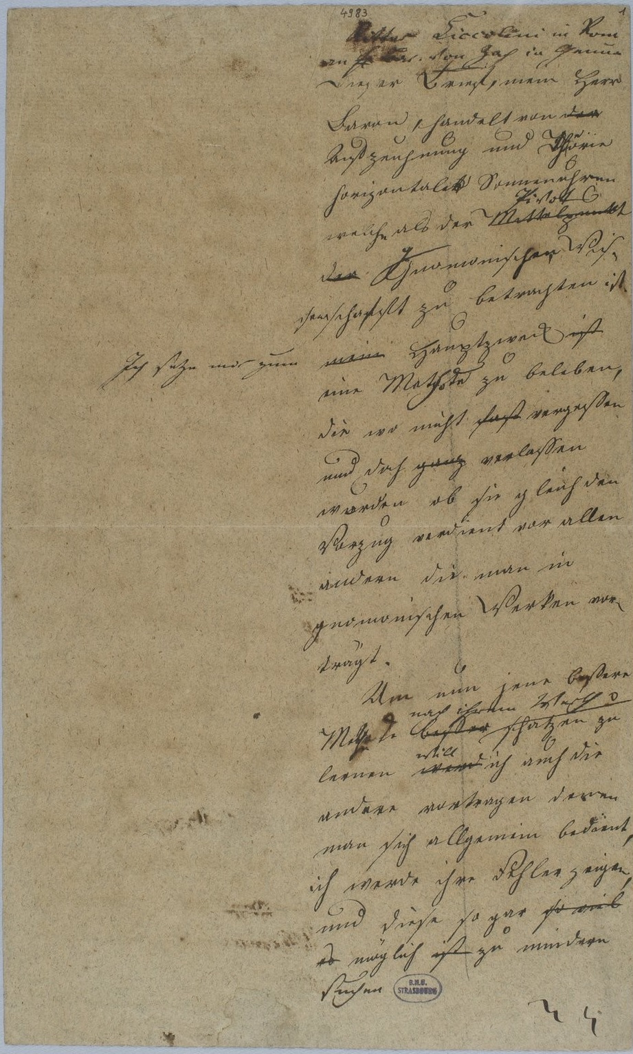 Article de Goethe « Chevalier Ciccolini à Rome au Baron von Zach à Gênes », Réserves de la Bnu, Ms.4.983, feuillet 1.