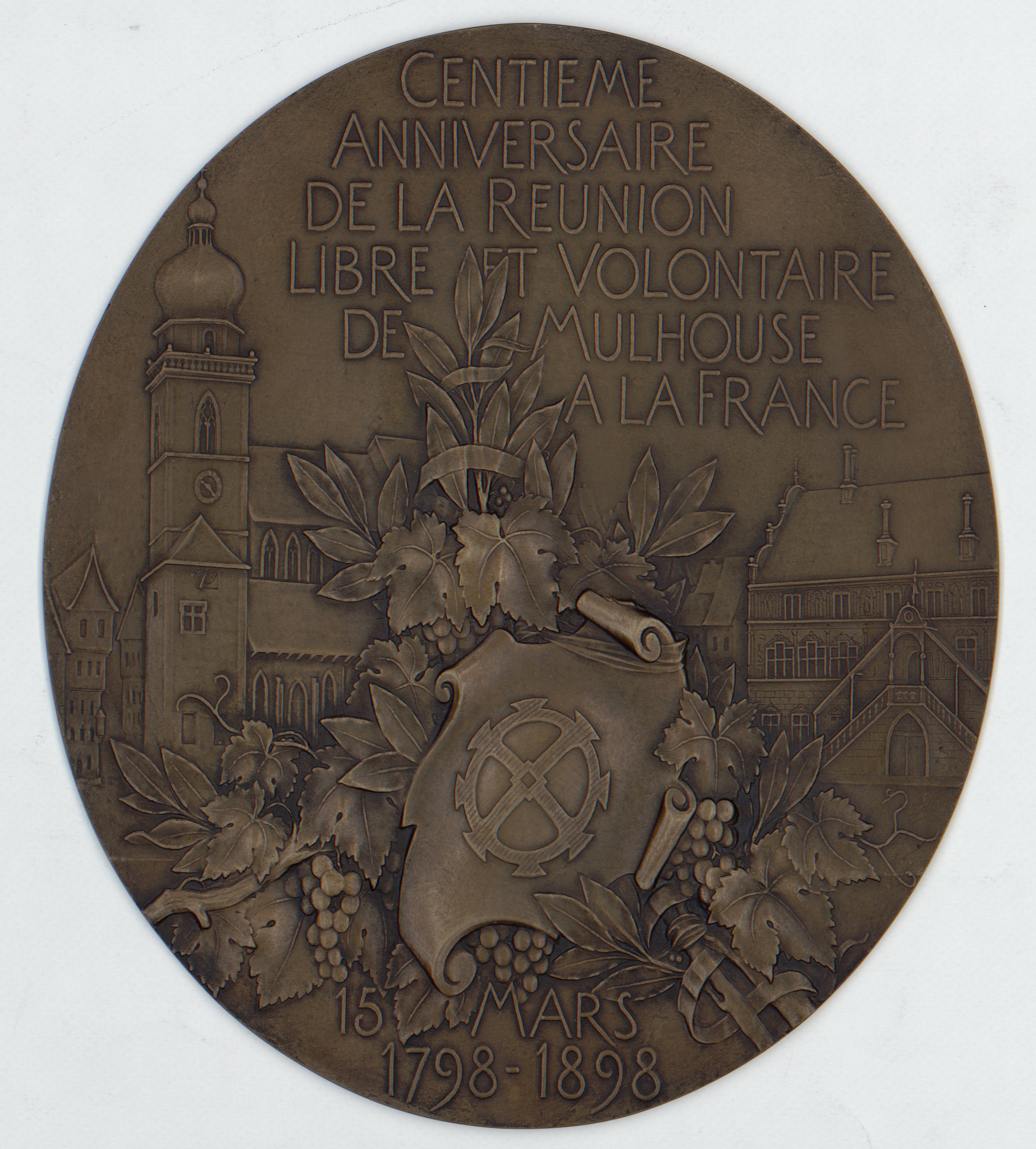 Médaille centième anniversaire de la réunion volontaire de Mulhouse à la France