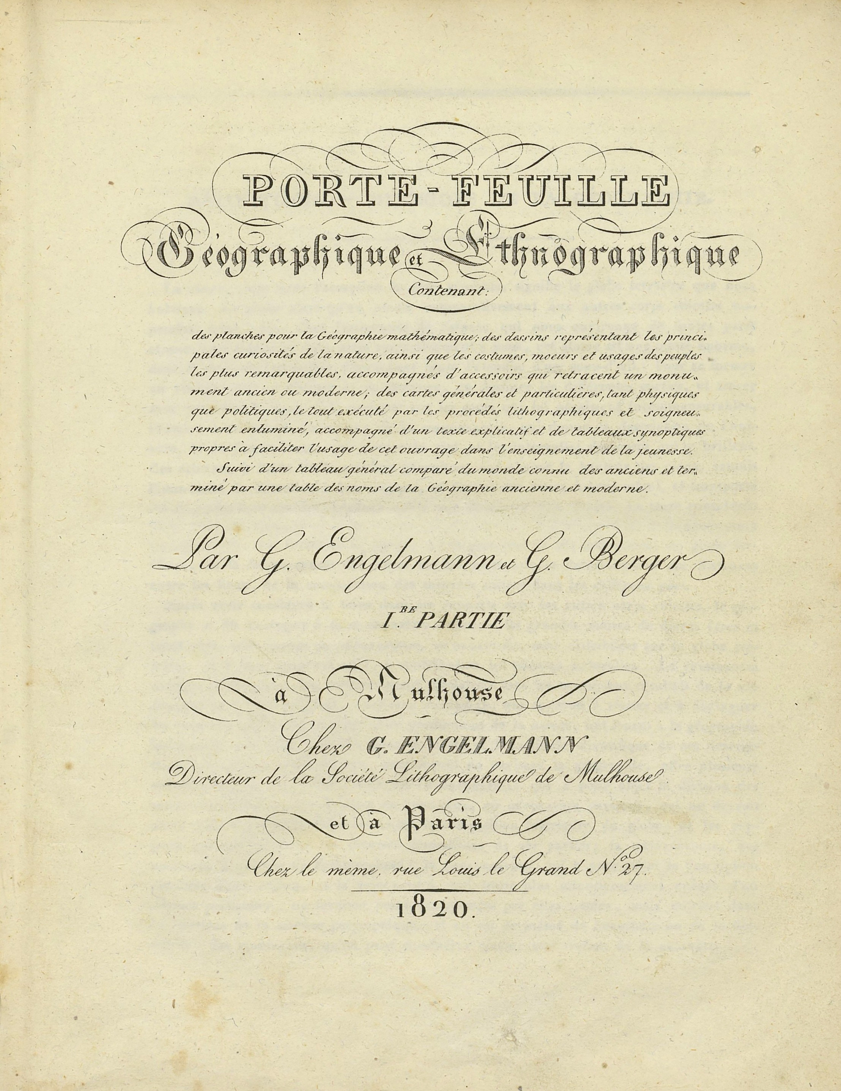 Première page du Portefeuille ethnographique et géographique