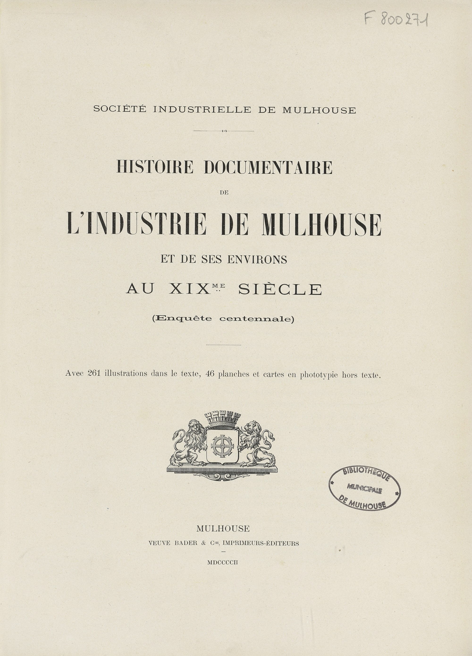 page de titre de l'histoire documentaire de Mulhouse