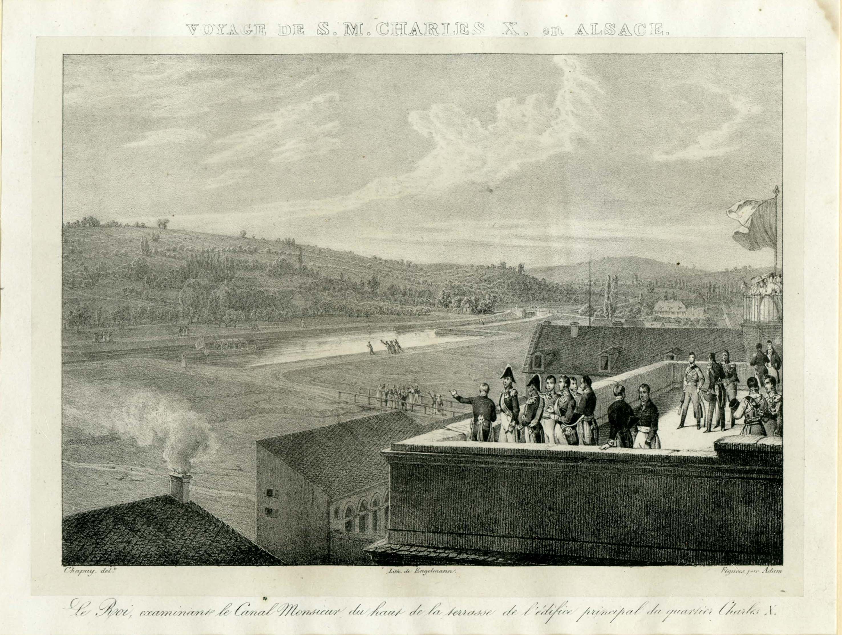 « Le Roi, examinant le Canal Monsieur du haut de la terrasse de l’édifice principal du quartier Charles X »