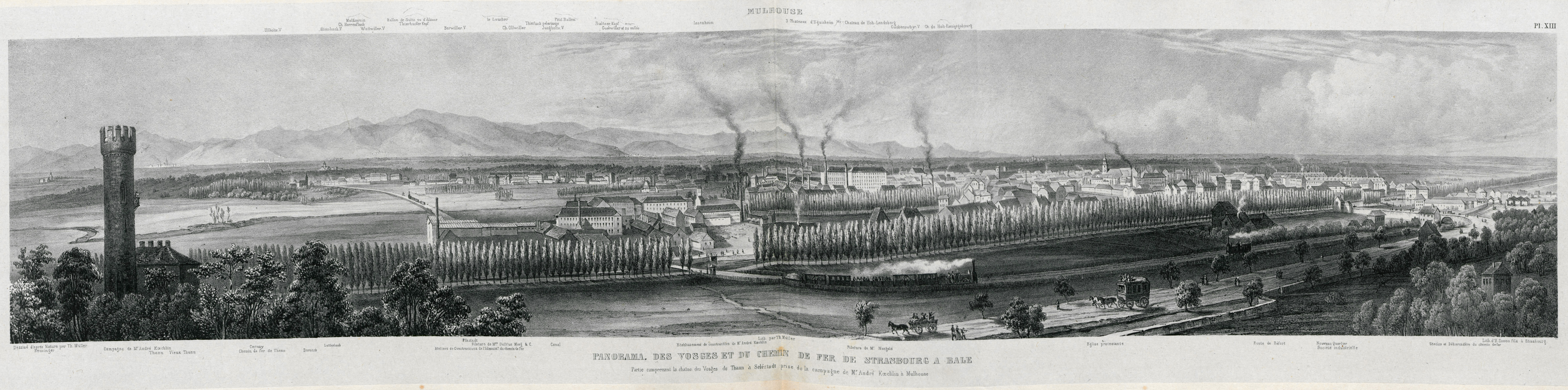 Partie comprenant la chaîne des Vosges de Thann à Sélestadt prise de la campagne de Mr. André Koechlin à Mulhouse 
