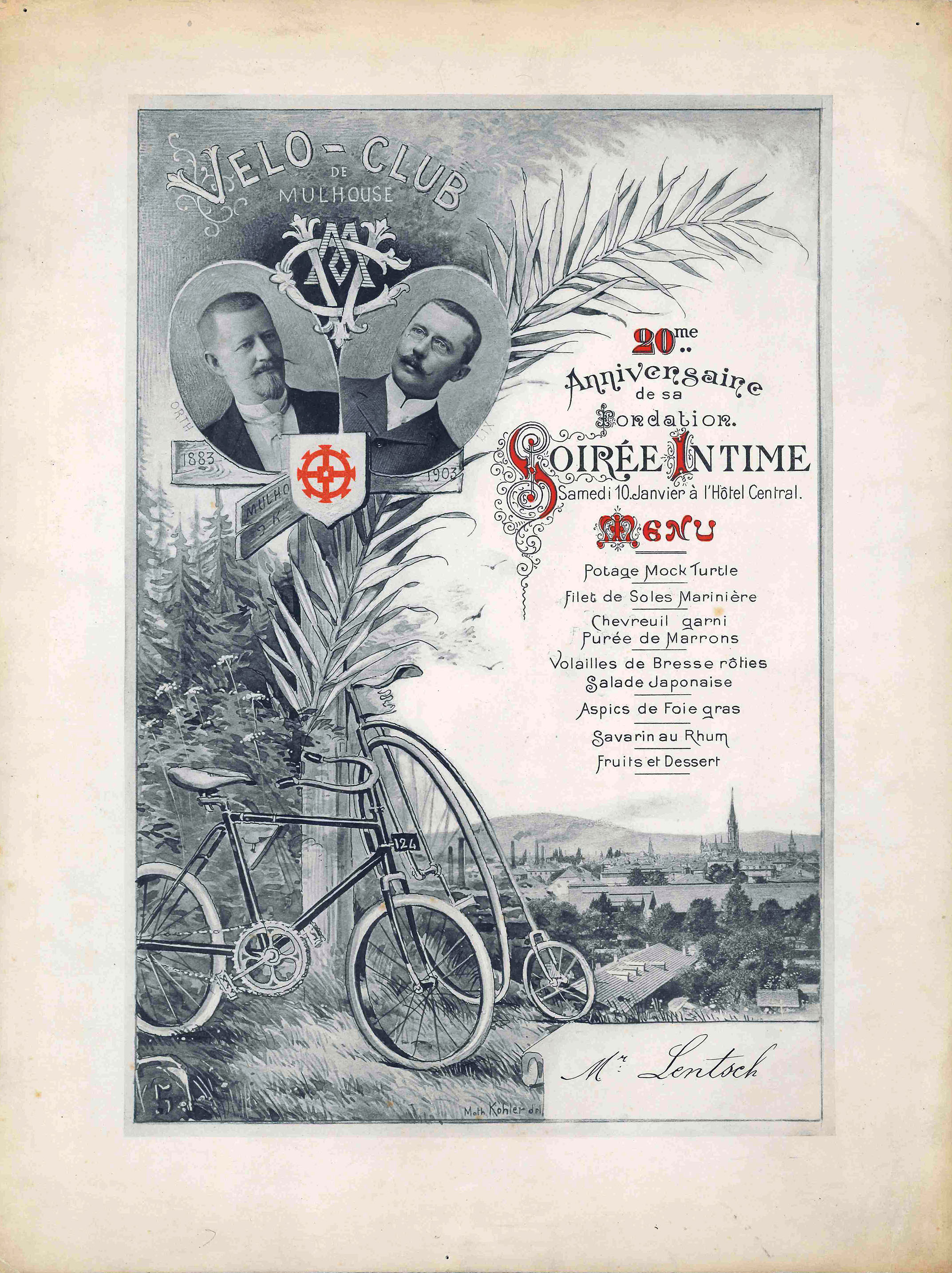 Menu du Vélo Club de Mulhouse 1903