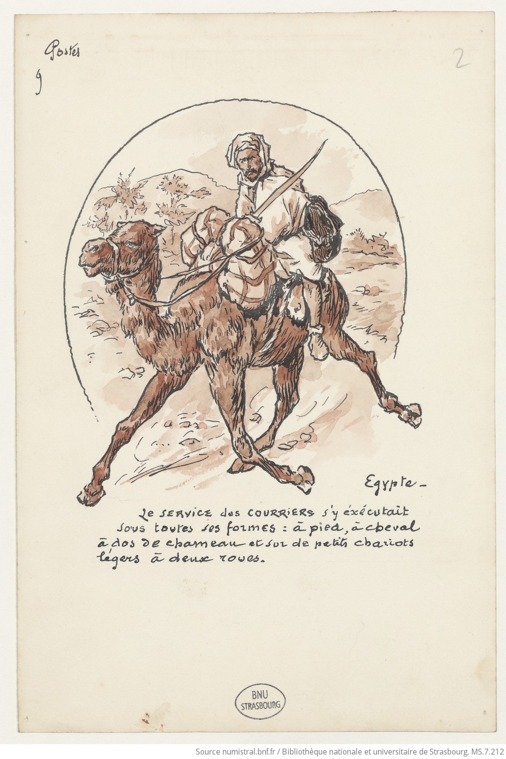 La Poste et ses origines jusqu'à nos jours, manuscrit de Paul Kauffmann, p.9r