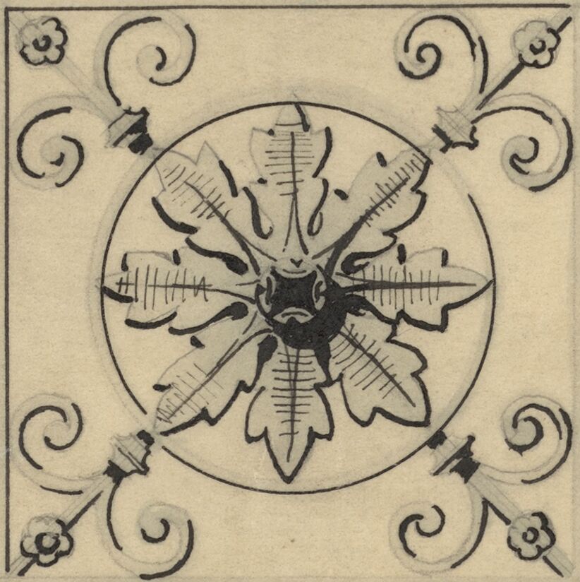 Plan d’exécution pour une porte sculptée. Détail : motif végétal