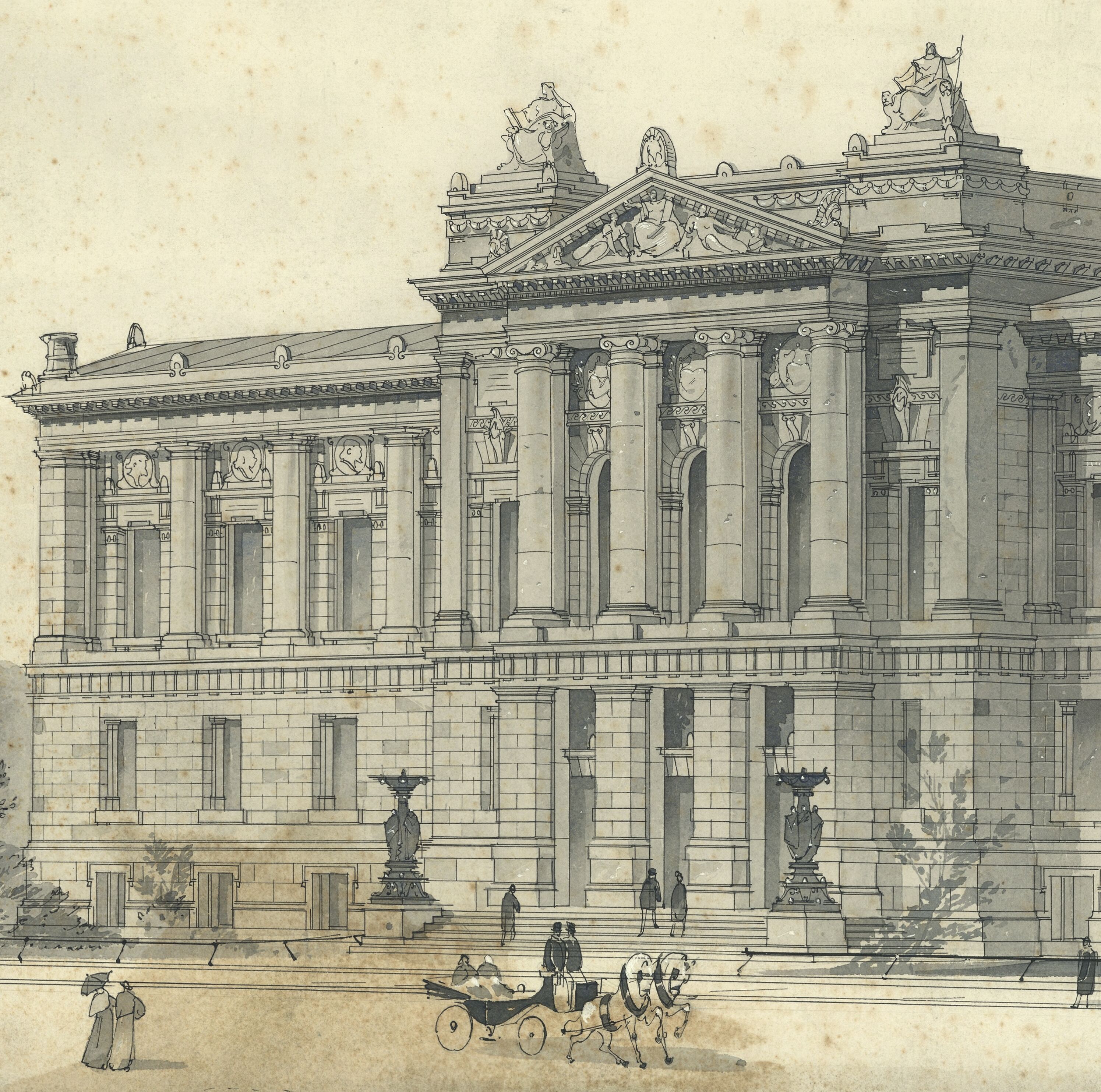La bibliothèque vue depuis le sud-ouest (façade principale), projet de Hartel et Neckelmann